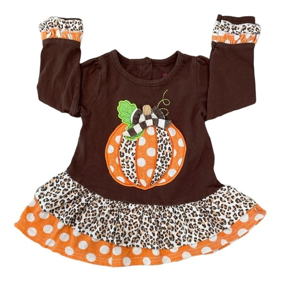Nannette Size 24M Appliquéd Pumpkin Asymmetrical Ruffled Dress/Tunic - Picture 1 of 3